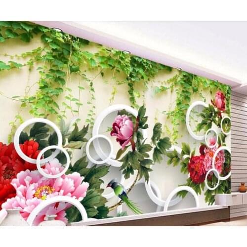 Beibehang Custom wallpaper 3D circle Peony TV background wall decoration painting living room bedroom background 3d wallpaper
