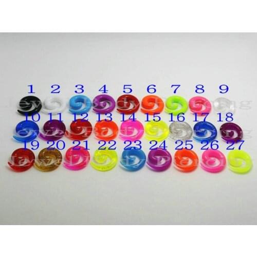 Free shipping body piercing jewelry acrylic mix 27 colors spiral ear taper kits ear gauges 2mm 3mm 4mm 5mm 6mm 8mm