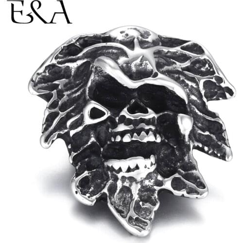 Stainless Steel Punk Skull Connector For Hole 6mm Round Leather Cord Bracelet Bangle Accessories Charm DIY Mens Jewelry Making