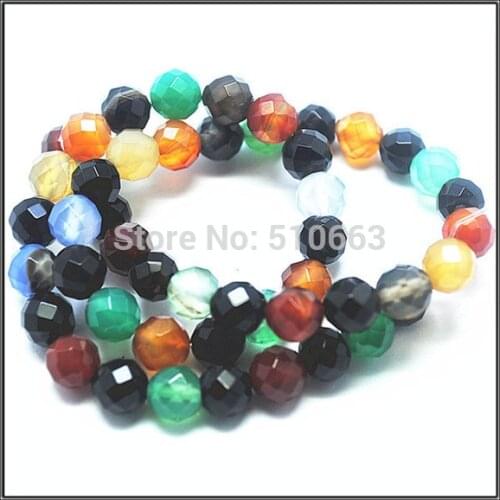 Nature faceted multi colors agatee stone beads accessories charms mens bracelet making size 4mm 6mm 8mm 10mm 12mm