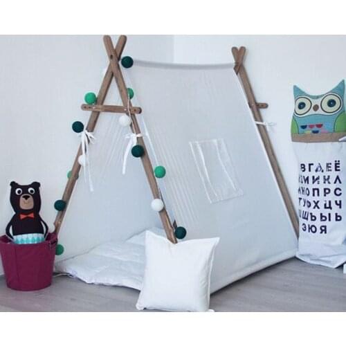 Pure white square design 100% Cotton Canvas Indian Teepee Kids Play Tent for Children Playhouse