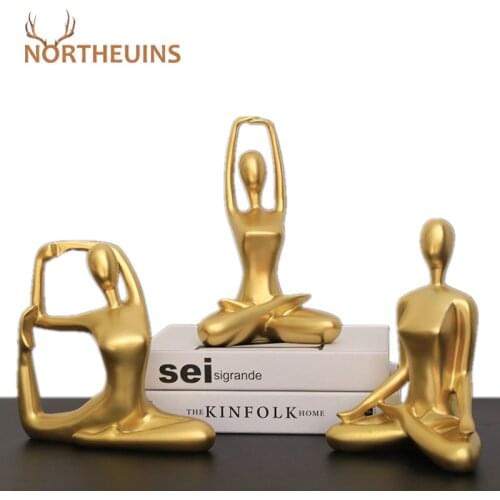 NORTHEUINS 20cm Nordic Sandstone Yoga Figurines For interior Lady Statues Home Living Room Decor Desk Art Accessories Sculpture
