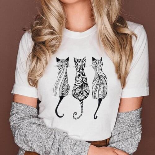 Women Cat Lovely Cute Mountain 90s Cute Short Sleeve Fashion Graphic Female Clothes Tops Cartoon Lady Tees Tshirt Print T-Shirt