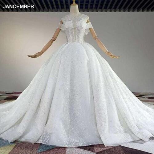 HTL1845 Luxurious And Elegant Charming O-Neck With Off The Shoulder Crystal Beading Wedding Dress 2020 Ball Gowns