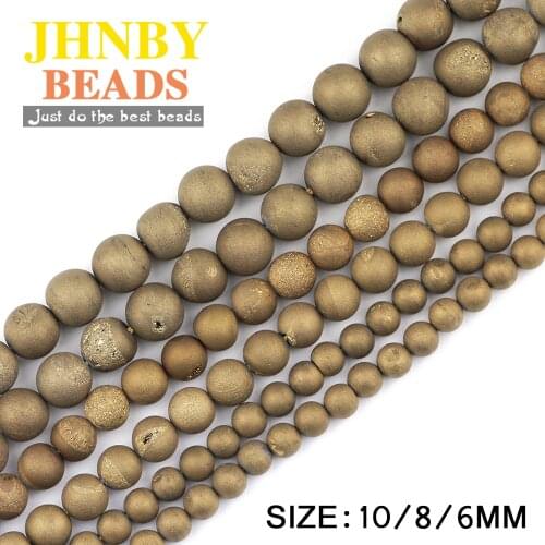 JHNBY Round Cracking Gold electroplate carnelian beads 6/8/10MM Natural Stone Loose bead Jewelry bracelet making DIY accessories
