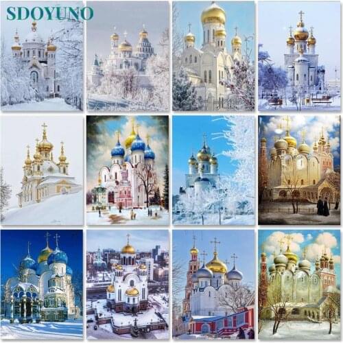 SDOYUNO Drawing By Numbers Castle Scenery DIY Oil Painting By Numbers On Canvas Landscape 60x75cm Number Painting Home Decor