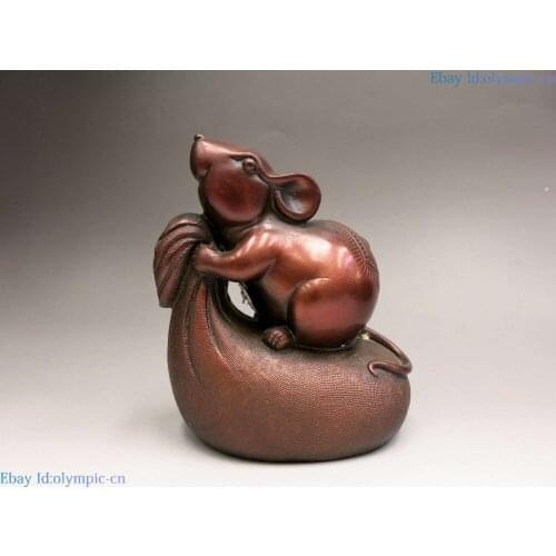China red bronze mouse sculpture carved copper Feng Shui money purse rat Statue