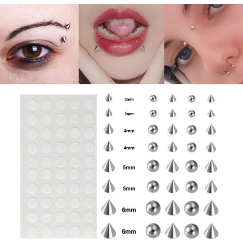 New Fake Nose Ring Fake Smiley Piercing Lip Stud Eyebow Dimple Sticker Face No Piercied Earring Body Jewelry Set Stainless Steel