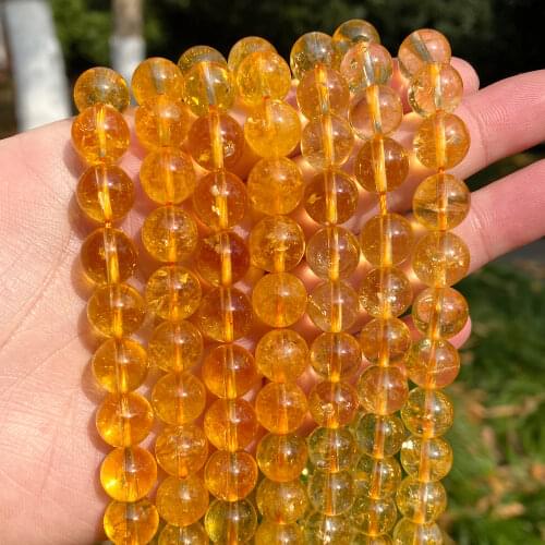 Natural Yellow Crystal Citrines Quartz Round Loose Beads for Jewelry Making DIY Bracelet Necklace Pick Size 4/6/8/10mm 15