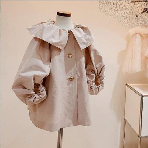 2021Spring Girl Jacket Coat Ruffles Collar Coat Hubble-bubble Sleeve Jackets For Girls Fashion Kids Designer Clothes
