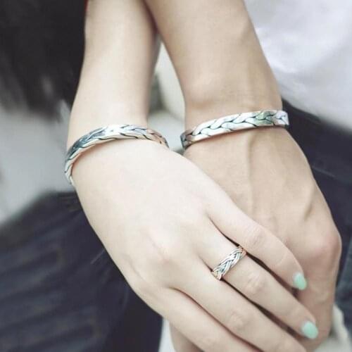 Hot Sale Handcrafted Braided Copper Opening Adjustable Couple Bangle Cuff Bracelet vintage unique 2021 New Fashion Couple Bangle