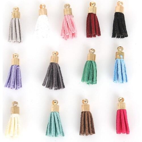 10pcs Mini Suede Tassel&Gold Caps 20mm Charms DIY Leather Tassels Pendant For Key Rings/Earring/Cellphone/Crafts Decoration