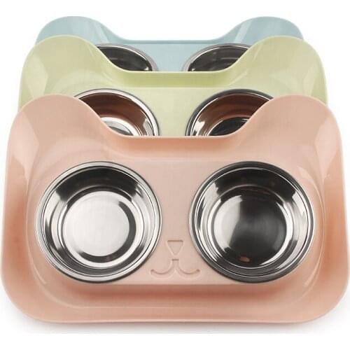 Pet Double Bowls Stainless Steel Dogs Food Water Feeder Puppy Kitten Drinking Dish Small Dog Cat Feeding Supplies