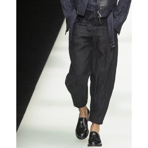 Mens casual pants spring and summer London show belt style loose harlen legged nine minute pants