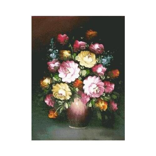 Mixed Stitch Peony Flowers Vase Top Quality Embroidery Needlework 14CT Unprinted Cross Stitch Kits DIY Art Handmade Home Decor