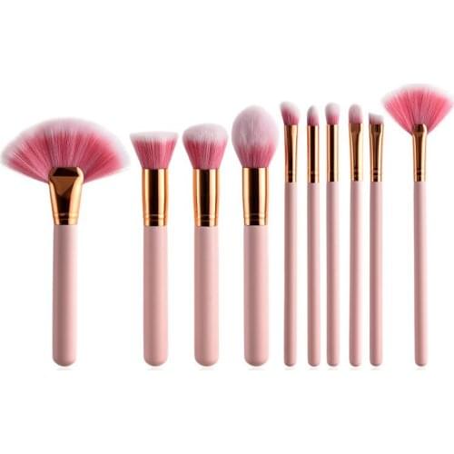 10Pcs/set Pink Handle Makeup Brush Kits Women Foundation Make up Brush Beauty Tools Set for Lip Eye Liner maquiagem
