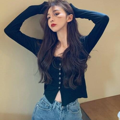 Autumn Women Sexy V-neck Knitted Thin Cardigan Slimming Long-sleeved T-shirt Slimming Solid Color Top M Shirts