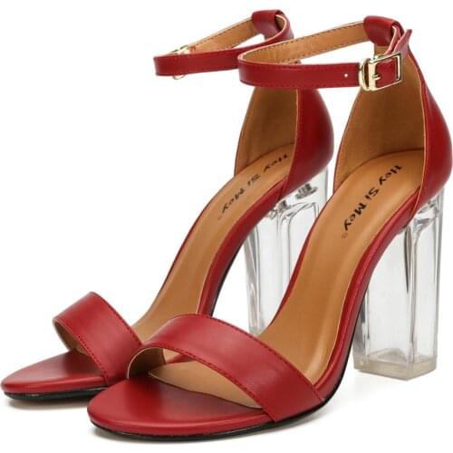 Unisex Men Women Sexy Elegant Open Toe Ankle Strap Crystal Chunky Heel Sandals Shoes Big Size 41 42 43 44 45 High Heels