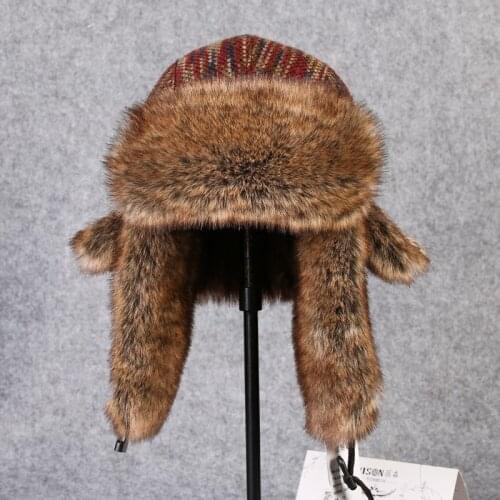 B-8433 Adult Bomber Hat Rex Rabbit Fur Trapper Hats Snow Caps Russia Ushanka Hat Earflap Snow Ski Cap