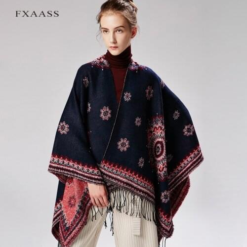 FXAASS New Autumn/Winter Shawl Fashion Sun flower Poncho Women Scarf Cloak Luxury Plaid Cashmere Scarves Warm Pashmina Wholesale