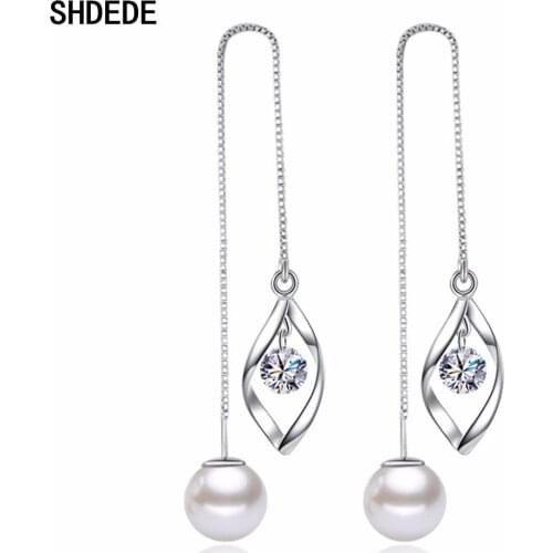 SHDEDE Long Chain Drop Earrings Fashion Jewelry 925 Sterling Silver Embellished With Crystals From Swarovski -WH165