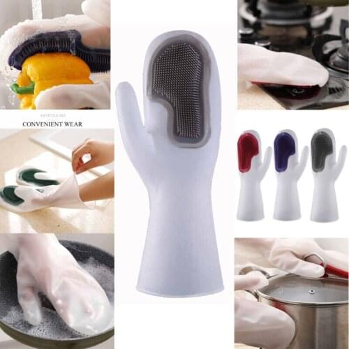 1Pair Dishwashing Cleaning Gloves Magic Silicone Rubber Dish Washing Glove for Household Scrubber Kitchen Clean Tool Scrub