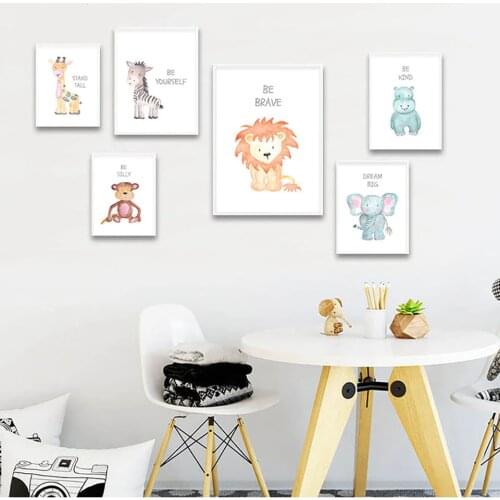 Modern Canvas Nordic Style Prints Cartoon Animal Painting Home Decor Wall Art Modular Pictures Watercolor Poster For Baby Room