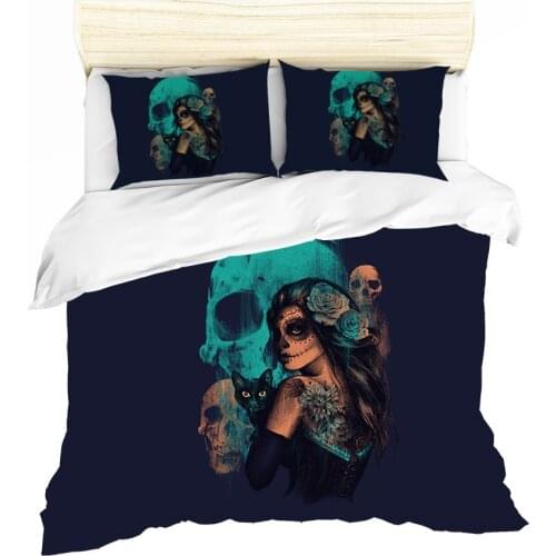 Scary Skull Print Bedding Set Fashion 3D Boy And Girl Skeleton Kiss Bedding Set Halloween Bedroom Decoration Home Textile