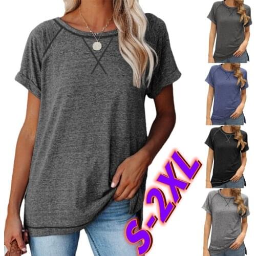 Tops Loose Womens Shirts Short Sleeve T-shirt Round Collar Summer Shirts Casual Solid Color Shirts Cotton Fashion Classic Tops