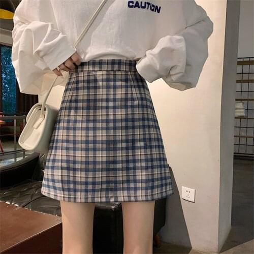 Traf ZA 2021 Summer Women Korean Style Fashion Mini Short Skirts Blue Green Fairycore Vintage Tangada Lolita Plaid Harajuku Y2K