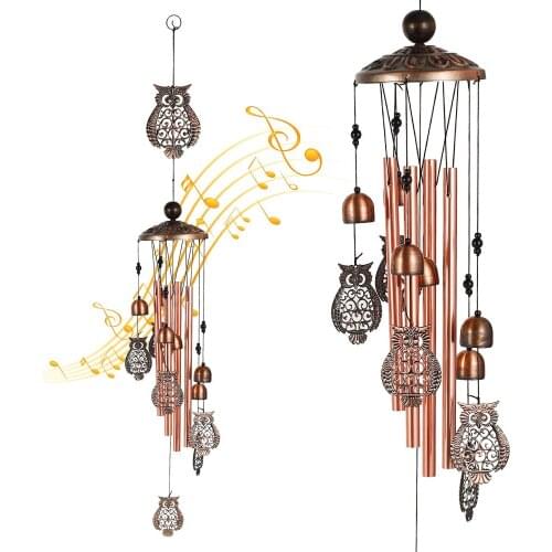 Outdoor Metal Wind Chimes 4 Tubes Antique Copper Owl Wind Chimes Bells Wall Hanging Living Bed Home Decoration