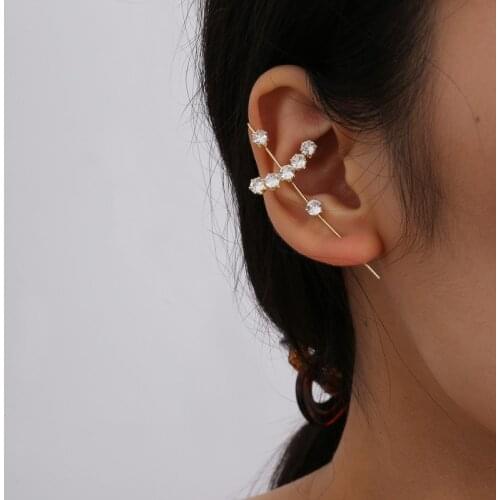 AOMU Punk Zircon Rhinestone Metal Ear Bone Stud Earrings for Women Slash Surrounding Auricle Earrings Multiple Ways to Wear