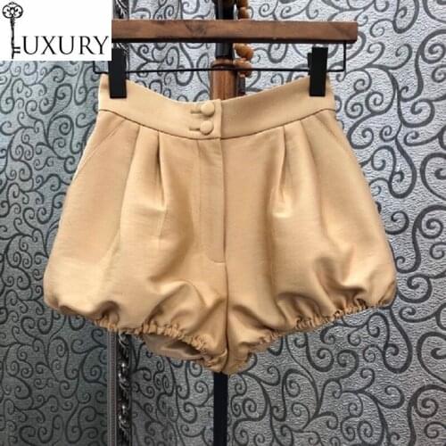 High Fashion 2020 Autumn Quality Women Hip Pocket Patchwork Elastic Bottom Casual Vintage Short Pants Ladies Brown Shorts