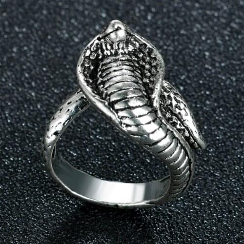 New Retro Punk Exaggerated Snake Cobra Ring Fashion Personality Snake Opening Adjustable Ring Jewelry