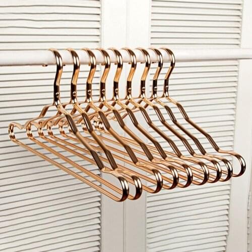 10Pcs/Set Clothing Hanger Golden Aluminum Alloy Durable Domestic Coat Hanger for Adult Children Clothing Hanging Supplies