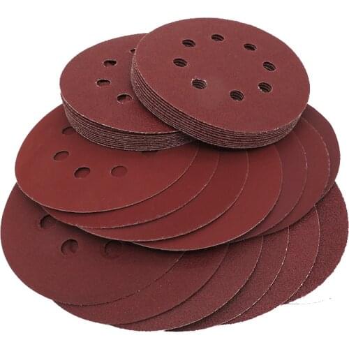 100PCS 5 Inch 125MM 8-Hole Aluminum Oxide Red Sandpaper Sanding Discs 60 to 2000 Grits