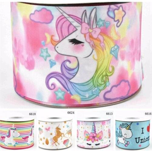 100Y/lot 75mm 3" heat transfer printed beautiful unicorn grosgrain ribbon DIY handmade material welcome custom order