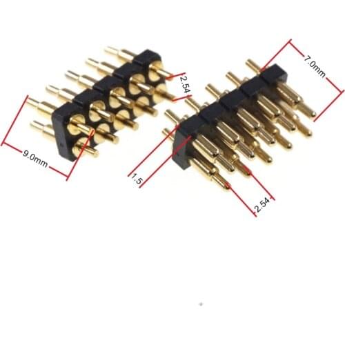 2 pcs Spring Loaded Pogo Pin connector 10 Position 2x5 Pins Pitch 2.54 mm Grid Pitch Dual Row 7.0 mm Height Through Holes DIP