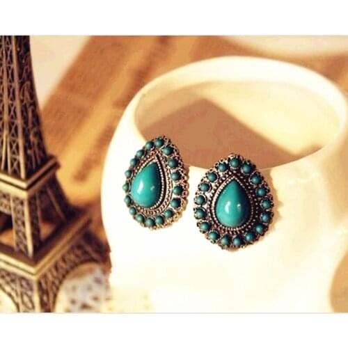 2019 New style Classic Vintage Antique The Personalized Style deep blue WaterDrop Earrings jewelry