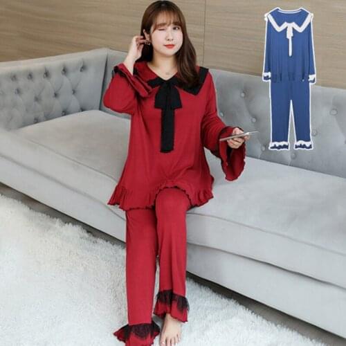 2021 female autumn new product plus size pajamas women 100 kg can wear sexy modal long-sleeved home service two-piece suit