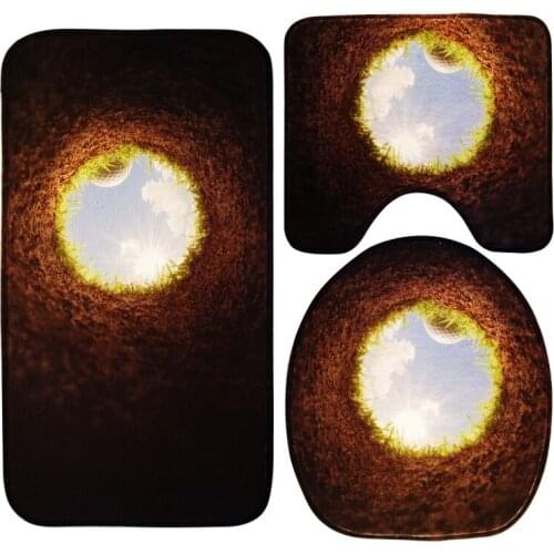 Creative Pattern Bathroom Mat Set 3Pcs Bathroom Carpet Pedestal Lid Mat Toilet Cover Set Anti-slip Floor Carpets Toilet Bath Mat