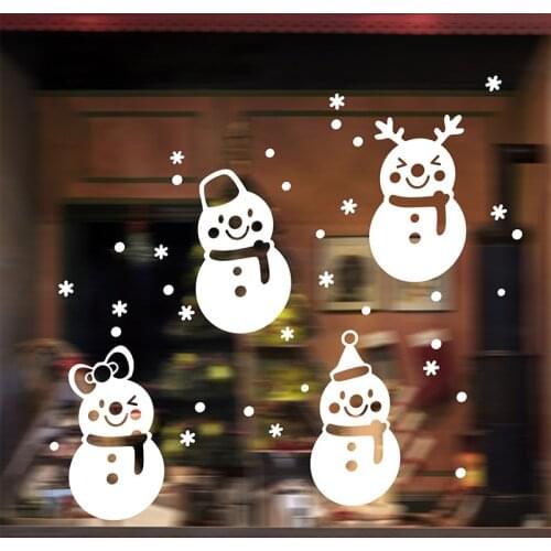 White Snowman Wall Decals Christmas Decorations 2022 New Year Stickers Shop Glass Window Poster Door Mural Vinyl Home Decor Art