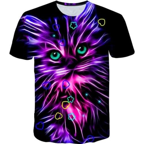 White shirt Summer Clothes 2021 Cat Printed T-Shirt Baby polyester Tops For Girls Clothes For Boys T Shirt Kids Short Sleeve