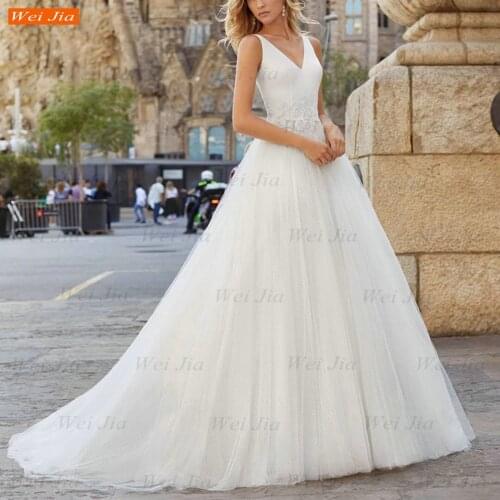 White V Neck Wedding Gowns 2021 Backless Bride Dresses Princess Corset Tulle Fluffy Robe De Mariée Custom Made Vestidos De Noiva