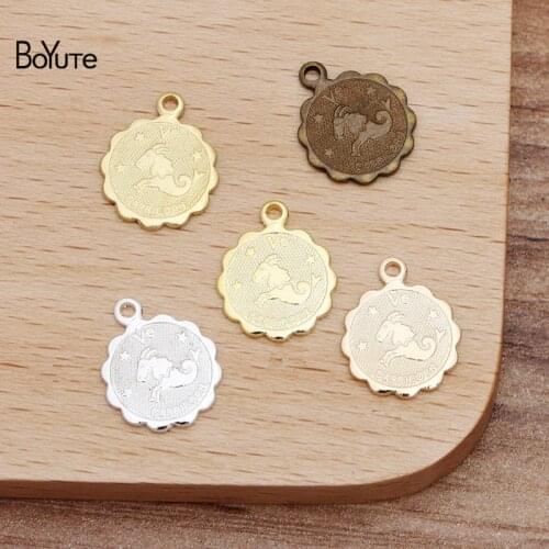 BoYuTe (100 Pieces/Lot) 12MM Metal Brass Capricorn Zodiac Charms for Jewelry Making DIY Hand Made Materials Wholesale