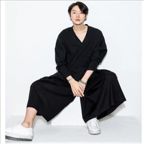 Gothic dark tide mens short skirt pants mens wide leg pants loose pants large size eight points casual pants hip-hop high stre