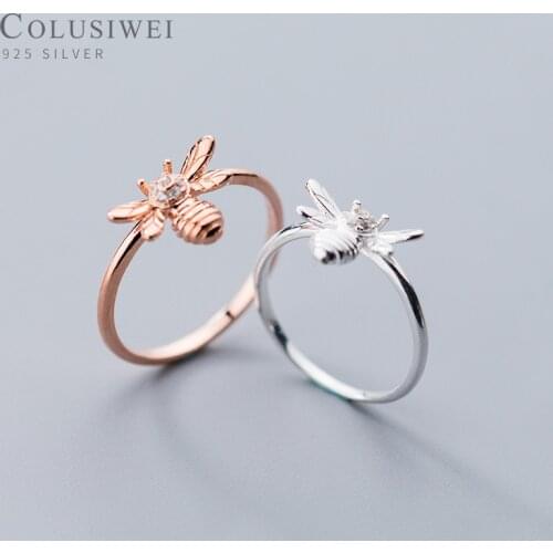 Colusiwei New Arrive 925 Sterling Silver Shiny Zircon Wing Animal Bee Finger Rings for Woman Fashion Insect Ring Fine Jewelry