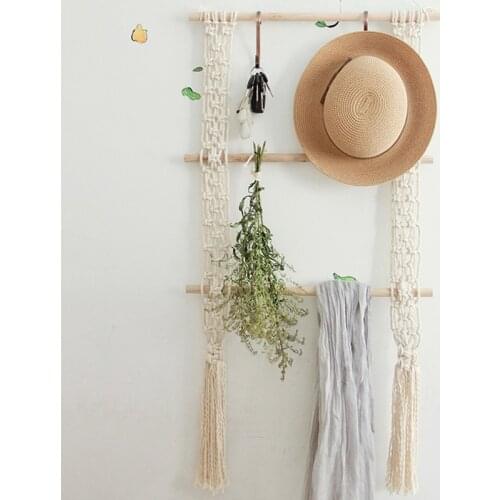 Handmade Macrame Tapestry Wall Hanging Cotton Cord Art Tapestry Beige Photo Frame Crafts Christmas Wall Tapestry