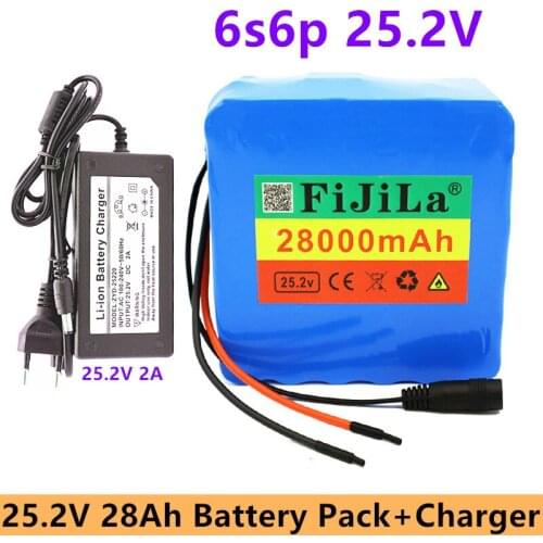 24V 28Ah 6S6P 25.2V lithium battery pack batteries for electric motor bicycle ebike scooter wheelchair cropper with BMS+ charger
