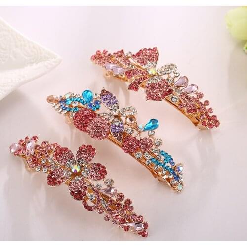 Korean Colorful Shining Rhinestone Barrette Flora Bows Flower Hairpins Cute Women Girls Hair Clip Fantastic Hair Accessories